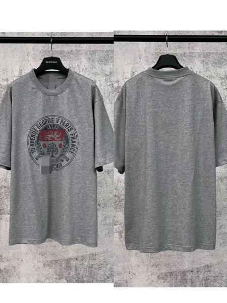 Balenciaga Crest Logo Oversized T-Shirt Gray - 1