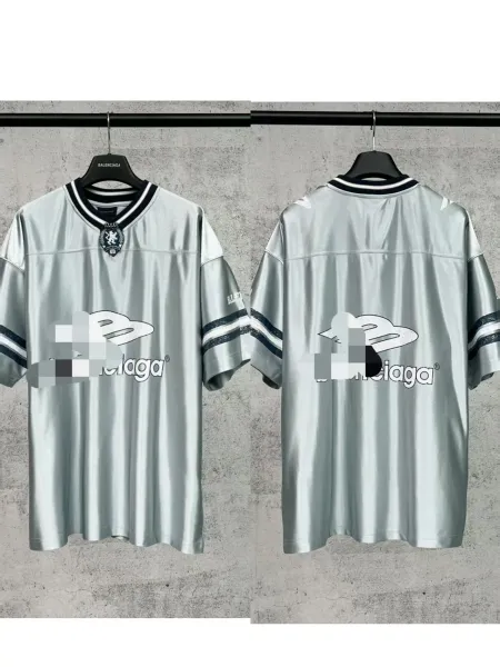 Balenciaga Logo Print Metallic Silver Football Jersey - 1
