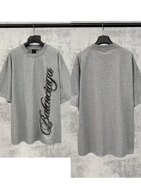 Balenciaga Script Logo Oversized T-Shirt Gray - 1
