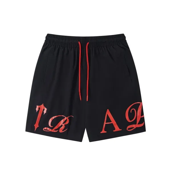 Philipp Plein IRAL Logo Print Black Shorts with Red Drawstring - 1