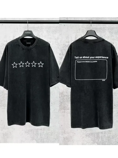 Balenciaga Five Stars Acid Wash Black T-Shirt - 1