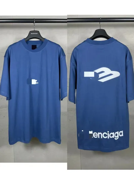 Balenciaga Logo Print Oversized T-Shirt Blue - 1