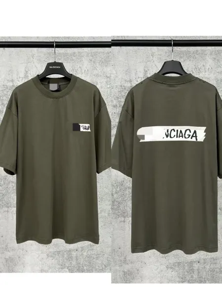Balenciaga Tape Logo Oversized T-Shirt Army Green - 1