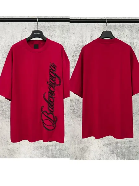 Balenciaga Script Logo Oversized T-Shirt Red - 1
