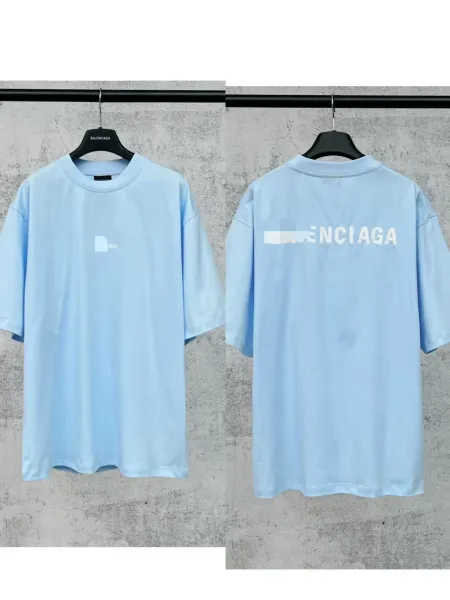 Balenciaga Logo Print Oversized T-Shirt Light Blue - 1