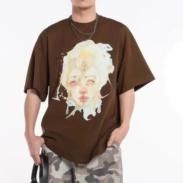 Design Graphic Print Oversized Brown T-Shirt - 1