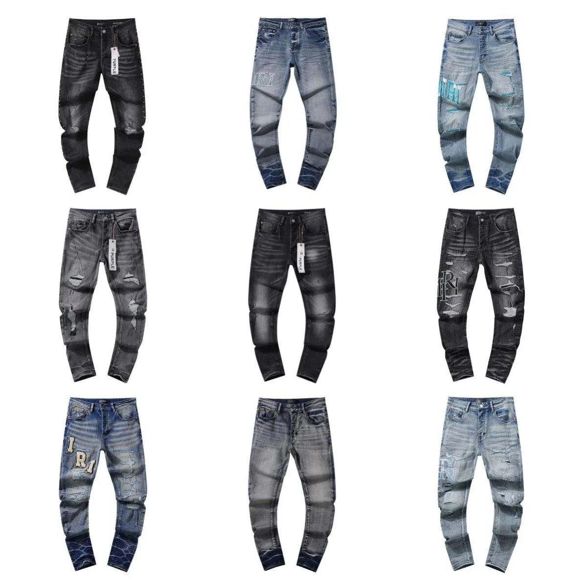 Washed and Distressed Vintage Ripped and Splatter Paint Denim Jeans