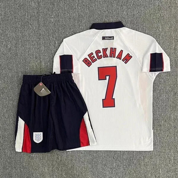 England 1998 World Cup Home Kit Beckham #7 Jersey and Shorts - 21