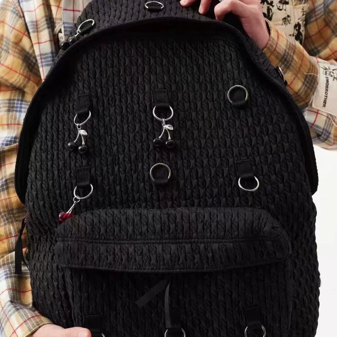 SHISUKAN Original Silberring Steppbaumwolle Rucksack Schwarz Großes Fassungsvermögen Nischig Pendler Studenten Schultasche Rucksack