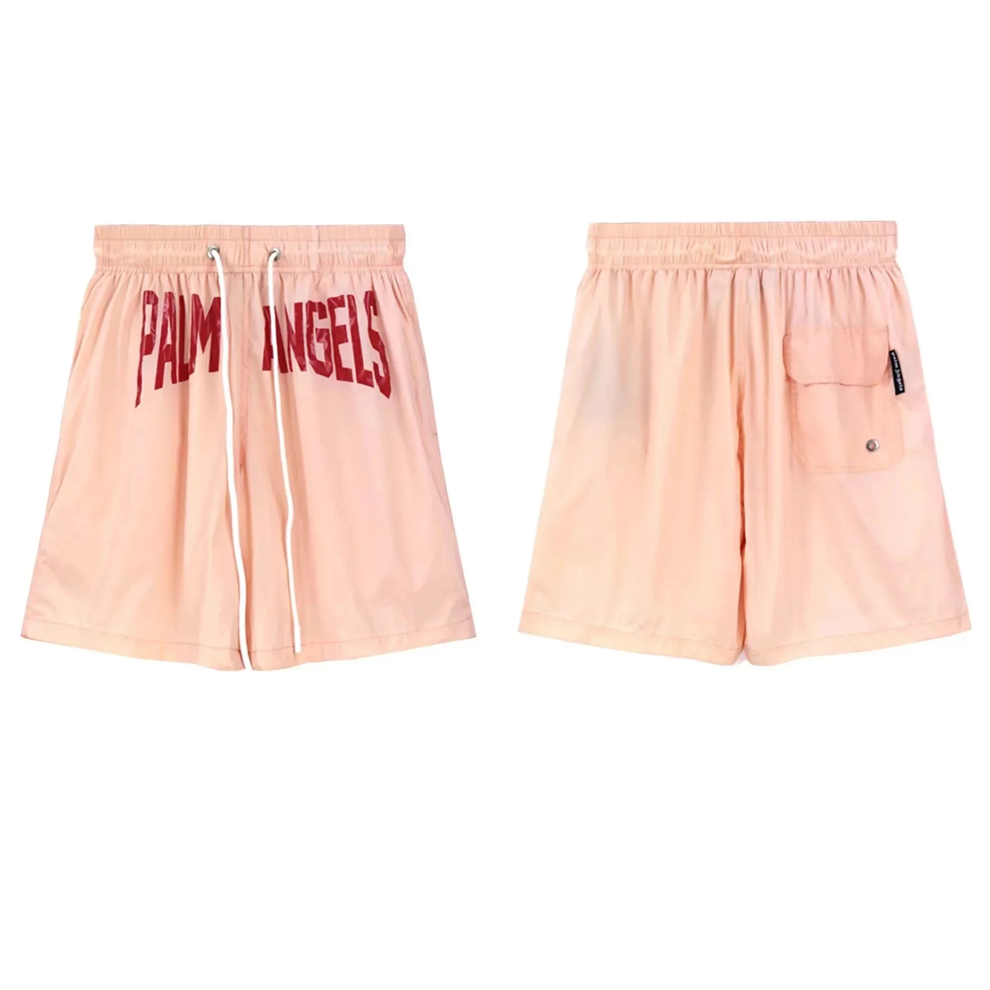 Palm Angels Light Pink Nylon Quick-Drying Mid-Length Shorts with Large Lettering