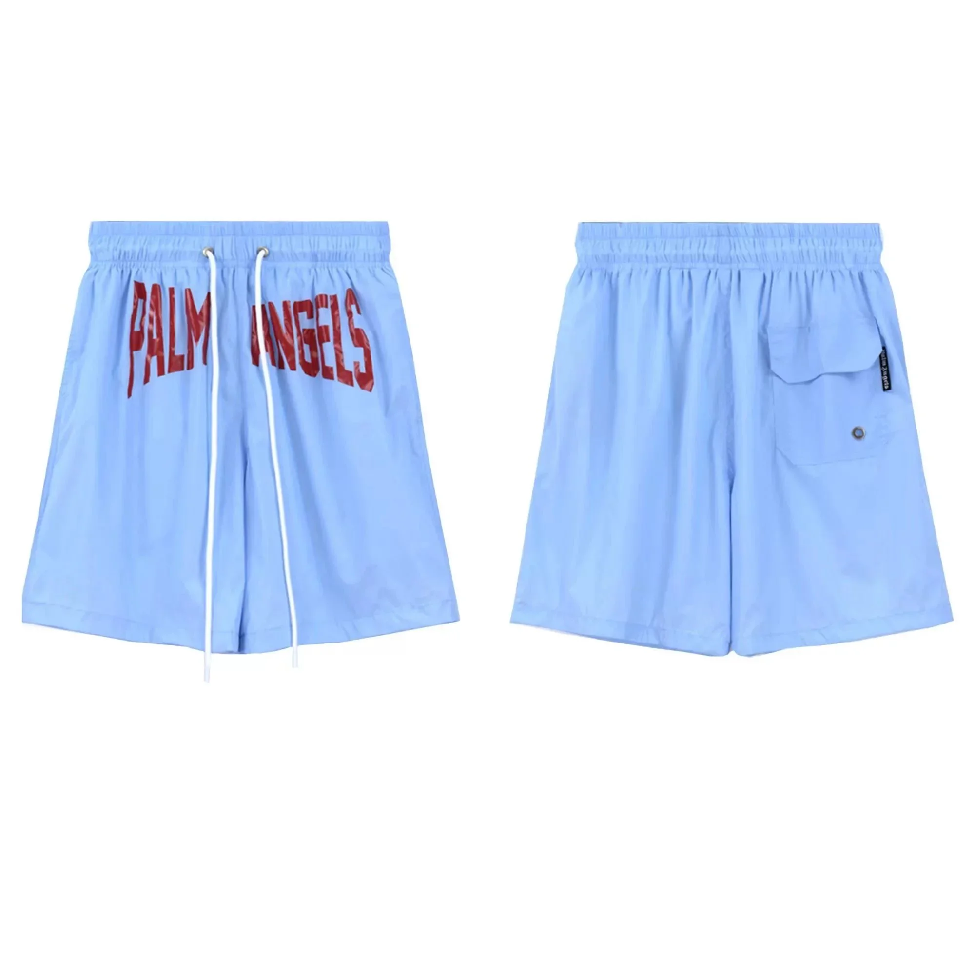 Palm Angels Lake Blue Knit Athletic Shorts with Side Stripes