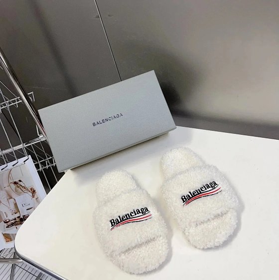 Balenciaga *fur slippers thick-soled new style