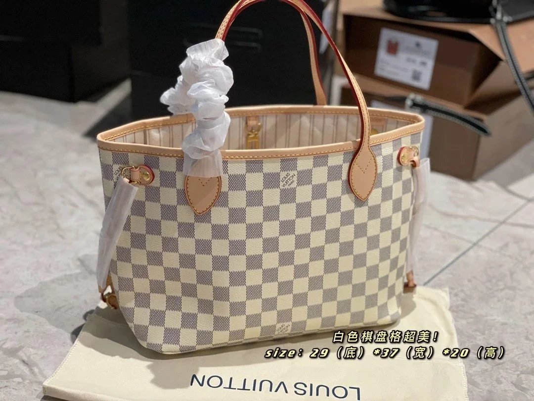 LV Neverfull Bag — small size white chessboard rice colorway — USFans Spreadsheet photo