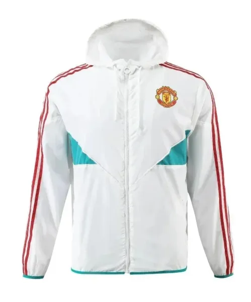 Adidas Manchester United Windbreaker White with Red Stripes and Teal Accents - 1