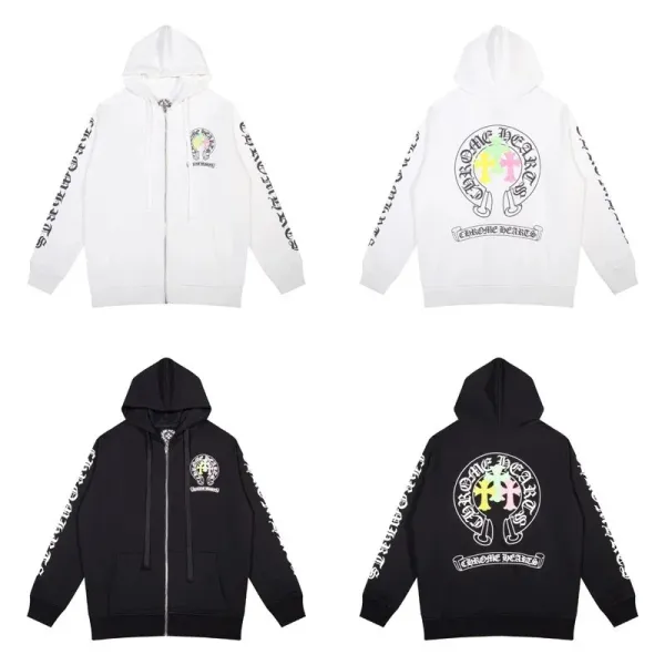 Chrome Hearts Cross Logo Zip-Up Hoodie White and Black - 1