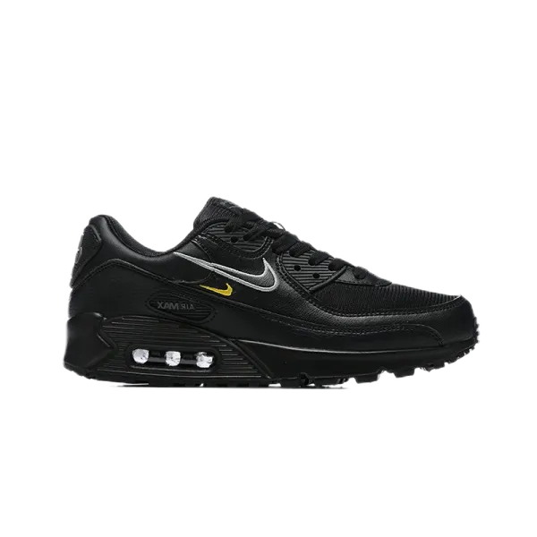 Nike Air Max 90 Black with Metallic Silver and Yellow Swoosh Sneakers - 1