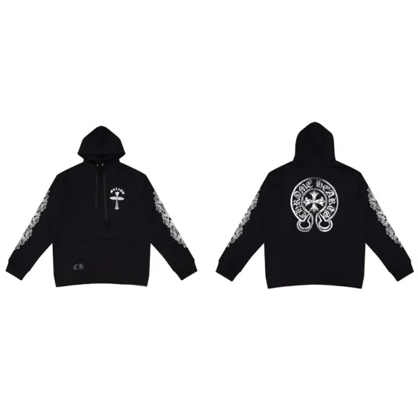 Chrome Hearts Floral Sleeve Zip-Up Hoodie White and Black - 10