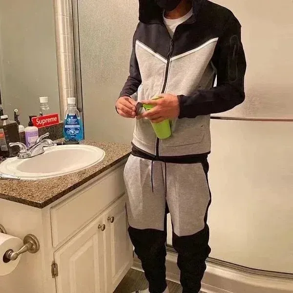 Nike Tech Fleece Windrunner Hoodie and Joggers Set Gray/Black Tracksuit - 1