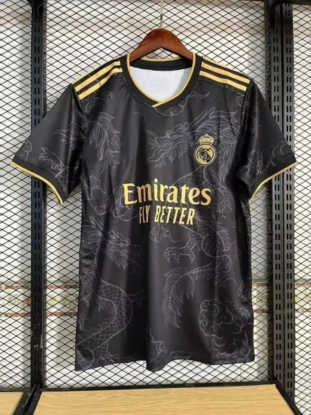 Real Madrid x Adidas Dragon Print Third Jersey Black Gold - 1