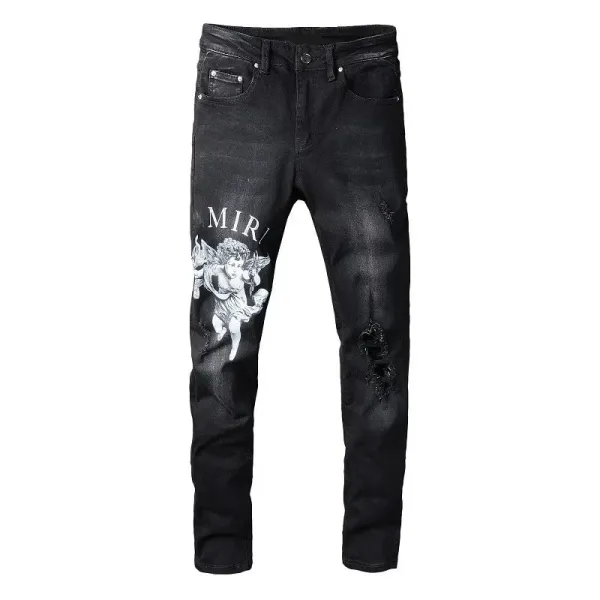 Purple x Unknown Artist Splatter Paint Distressed Slim Fit Light Wash Jeans - 5