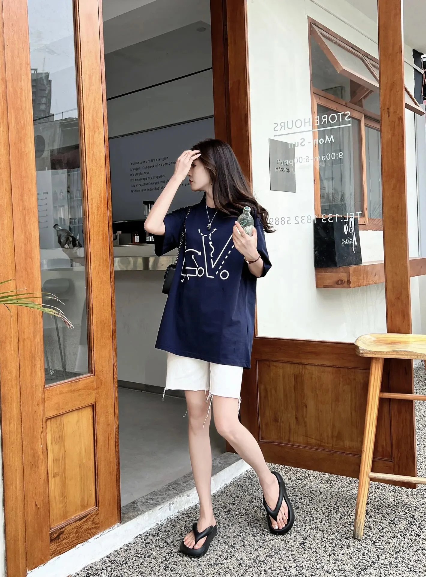 Off-White LV Graphic Print Navy T-Shirt - 3