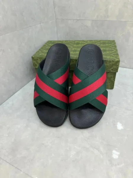 Gucci Web Stripe Slide Sandals Black Green Red - 1