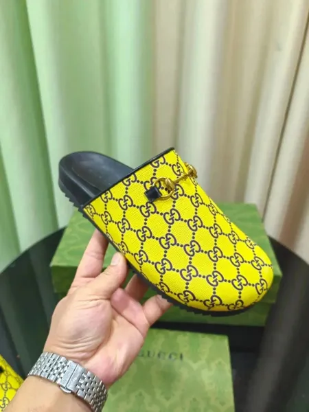 Gucci Princetown GG Marmont Yellow Canvas Slide Slippers - 1
