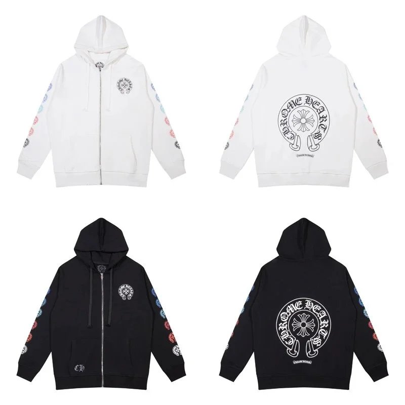 Chrome Hearts Floral Sleeve Zip-Up Hoodie White and Black - 1