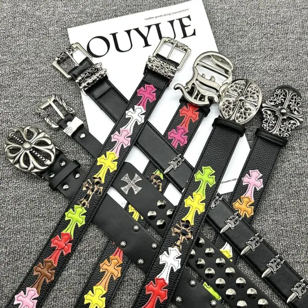 Chrome Hearts Cross Embroidered Leather Belt Black Multicolor - 2