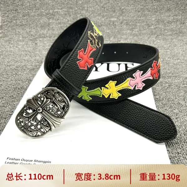 Chrome Hearts Cross Embroidered Leather Belt Black Multicolor - 11