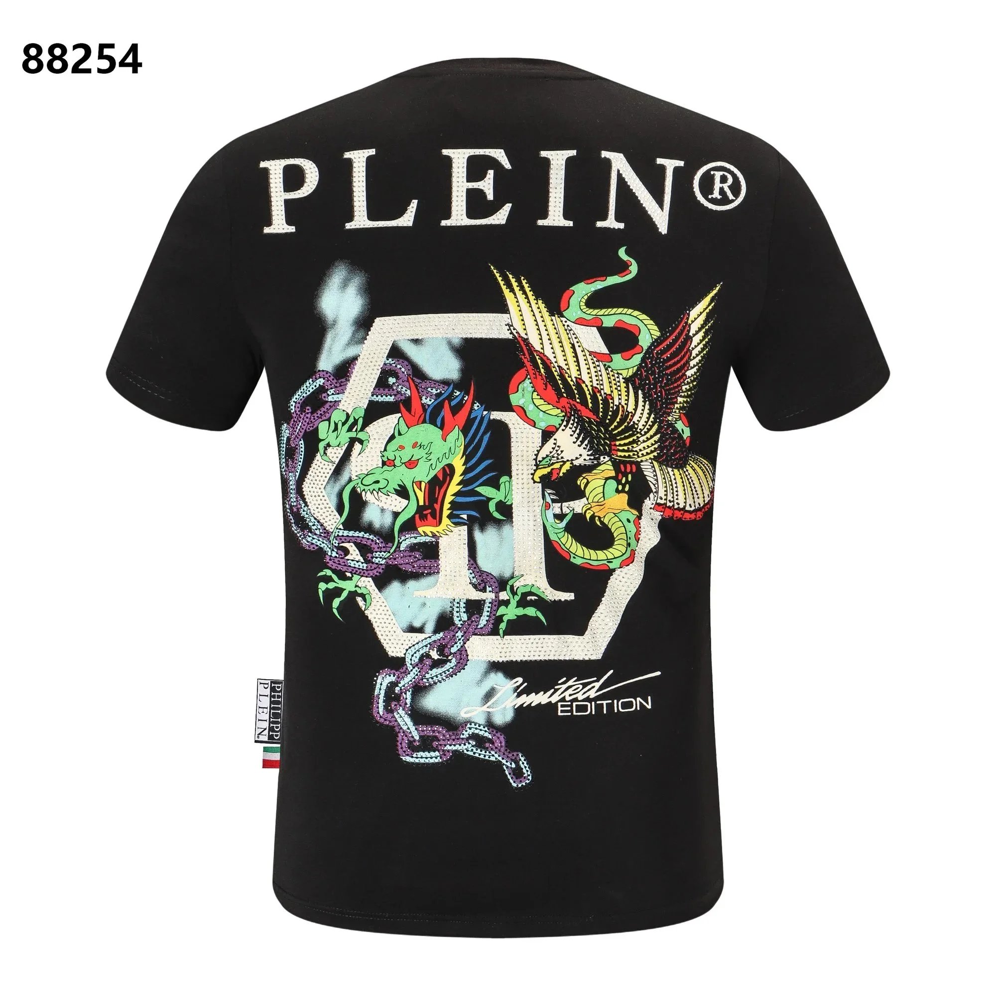 Philipp Plein PP Hexagon Rhinestone Black T-Shirt - 8