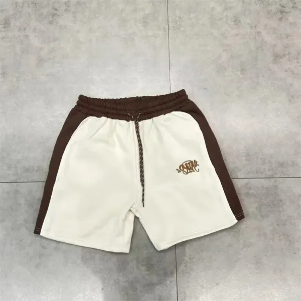 SYNA.TRIBE Embroidered Panel Shorts Beige/Brown Shorts - 1