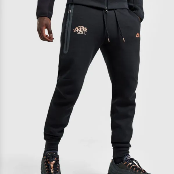 Nike Tech Fleece Joggers Black with Orange Logo Sweatpants - 1