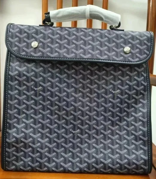 Goyard Saint Louis PM Navy Blue Chevron Canvas Briefcase - 1