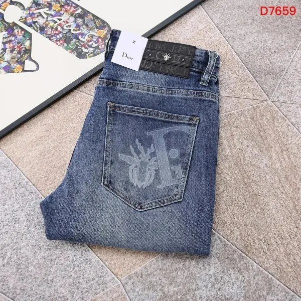 Dior Oblique Embroidered Jeans Blue - 1