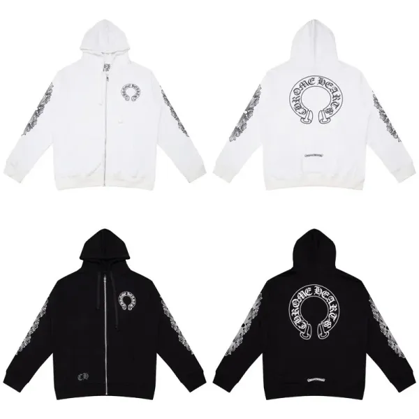 Chrome Hearts Floral Sleeve Zip-Up Hoodie White and Black - 4