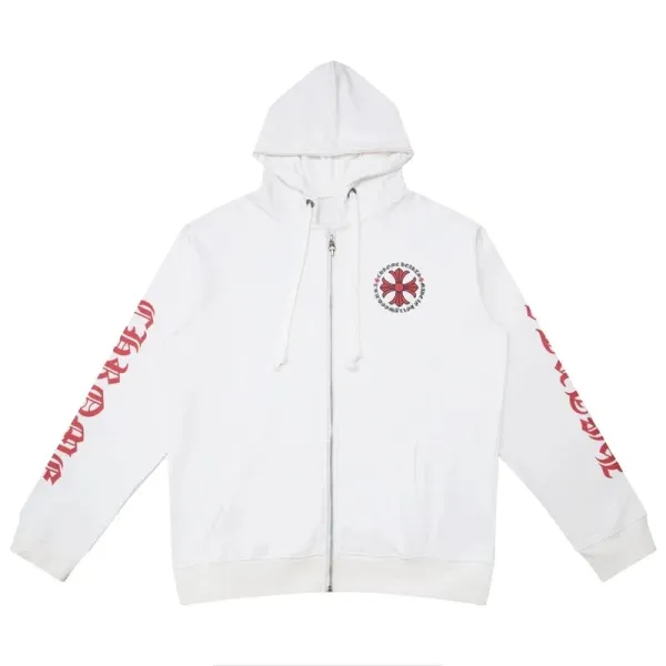 Chrome Hearts Floral Sleeve Zip-Up Hoodie White and Black - 9