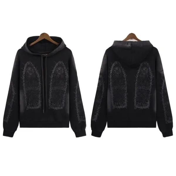 Design Gothic Arch Print Distressed Black Hoodie - 1