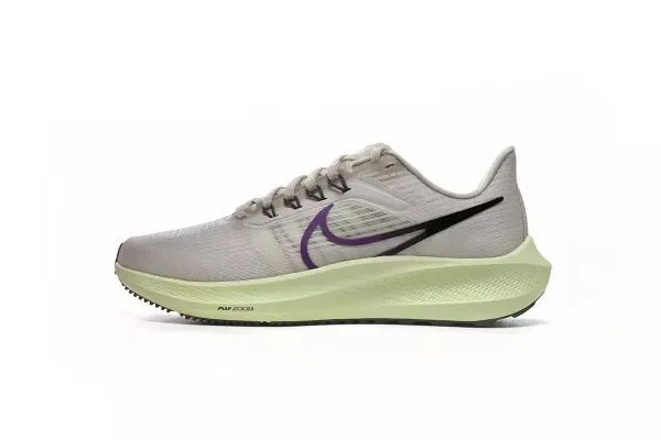 Nike Air Zoom Pegasus 39 Light Bone with Purple and Lime Green Running Shoes - 1