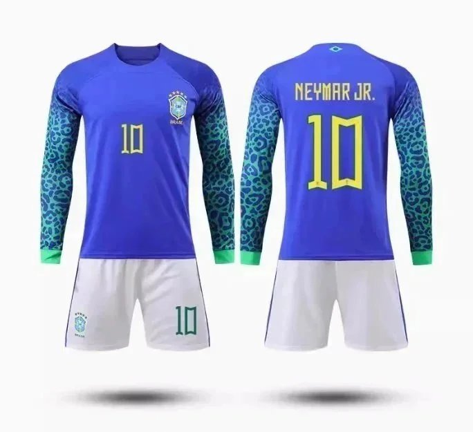Brazil National Team Inspired Jersey Set Blue/White Activewear - 7