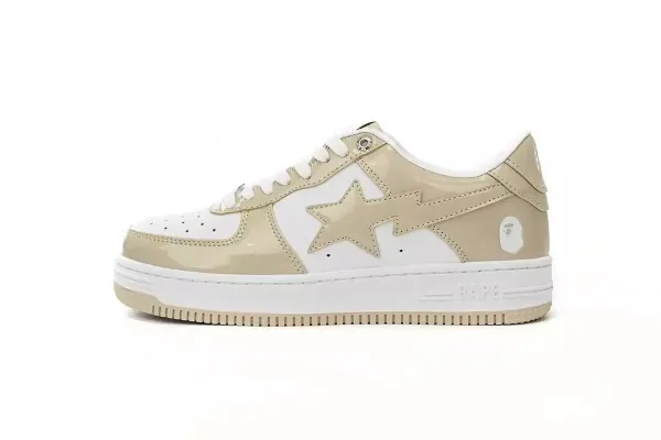 A Bathing Ape Bape Sta Low Beige Patent Leather Sneakers - 1
