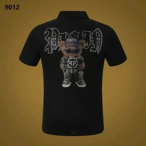 Philipp Plein Bear Crystal Embroidered Black Polo - 1