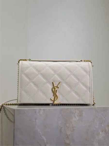 Saint Laurent Monogram Small Quilted Chain Bag White - 1