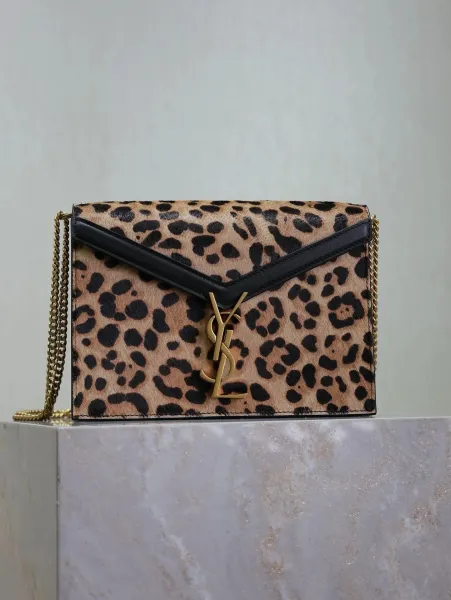 Saint Laurent Monogram Envelope Leopard-Print Chain Bag - 1