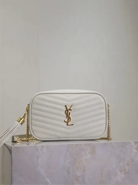 Saint Laurent Loulou Mini Quilted White Crossbody Bag - 1