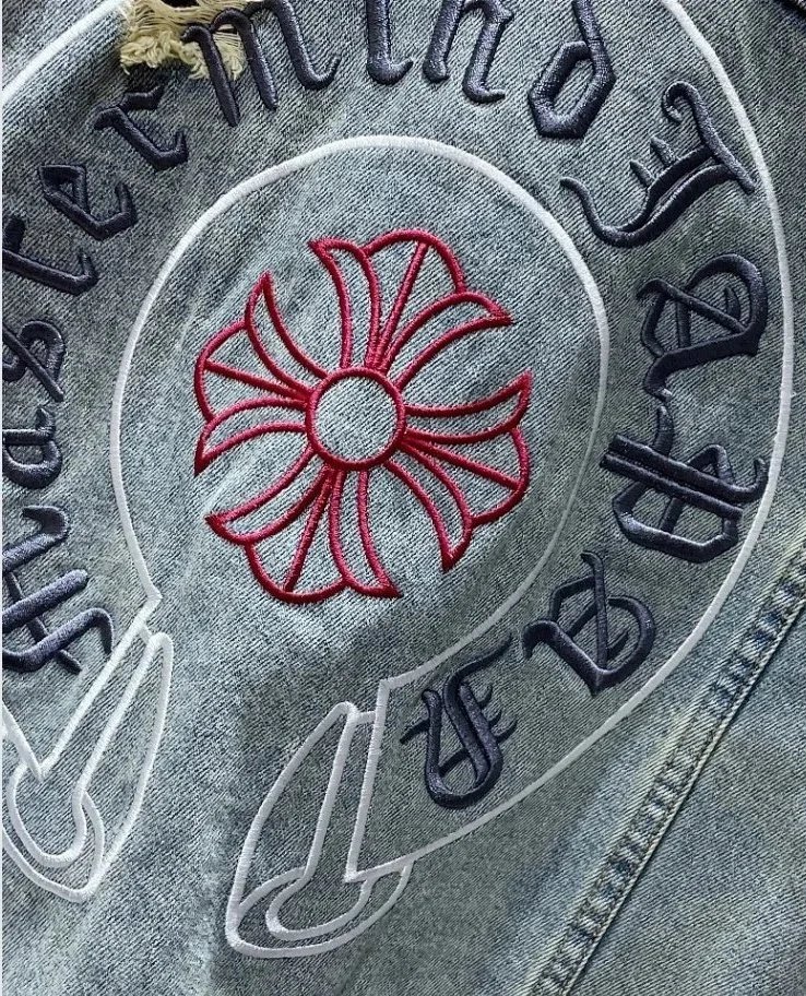 Chrome Hearts Distressed Embroidered Denim Jacket Light Wash - 12