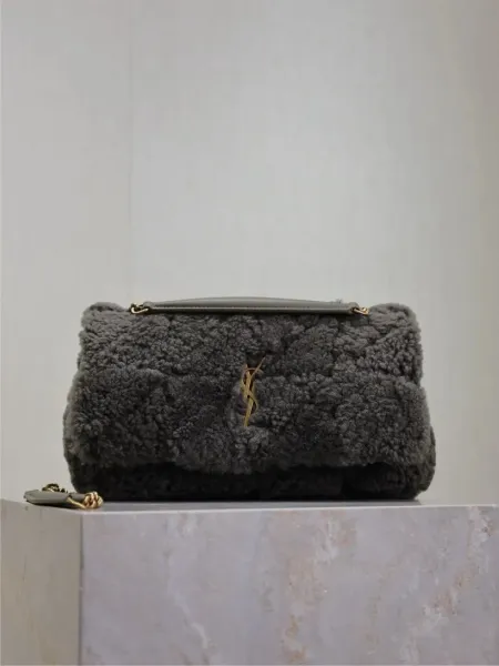 Saint Laurent Loulou Shearling Gray Shoulder Bag - 1