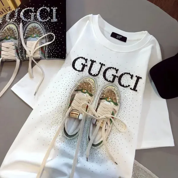 Gucci Sneaker-Print Rhinestone Embellished Black T-Shirt - 3