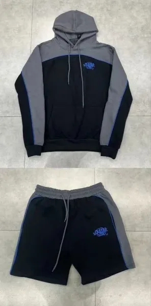 SYNA.TRIBE Color-Block Hoodie and Shorts Set Black/Gray - 1