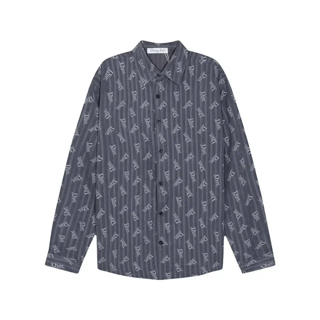 Dior Shirts Striped logo-print long-sleeve button-up shirt product detail image 2